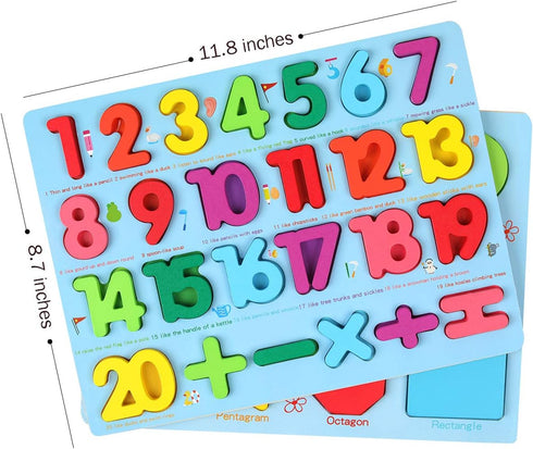 Alphabet and Number Puzzle Set, Wooden Upper Case Letter and Shape Learning Puzzles for 3-5 Year Olds
