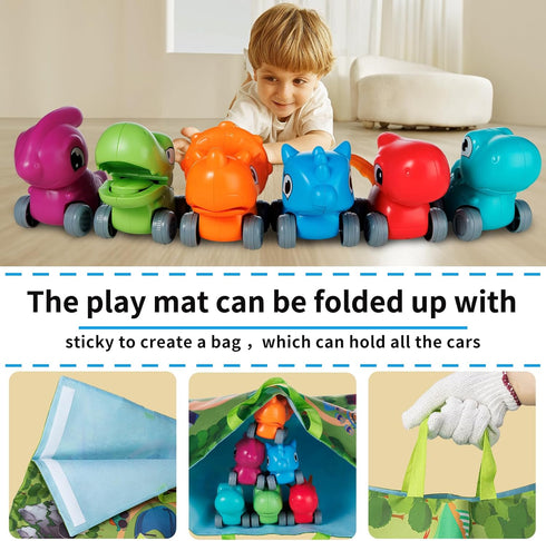 ALASOU 6 PCS Dinosaur Truck Car Toys with Playmat/Storage Bag, Baby Toys for 1-3 Year Old Boys, Birthday Gift