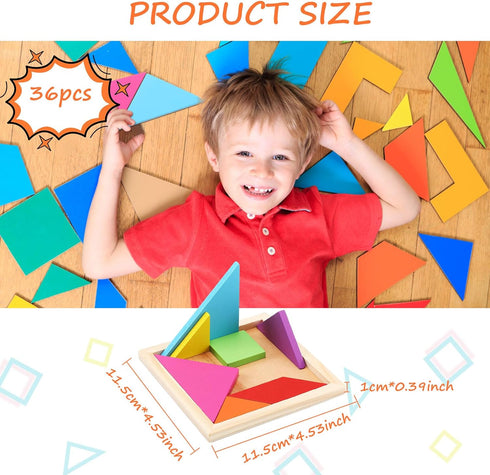 36 Shappy Pieces Wooden Tangram Puzzles for Kids Educational Shape Puzzle Toys Geometric Pattern Brain Logic Puzzle