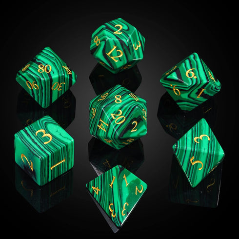 UDIXI Malachite Stone Dice Set, 7PCS Gemstone Polyhedral D&D Dice with Gift Case for Dungeons and Dragons Games