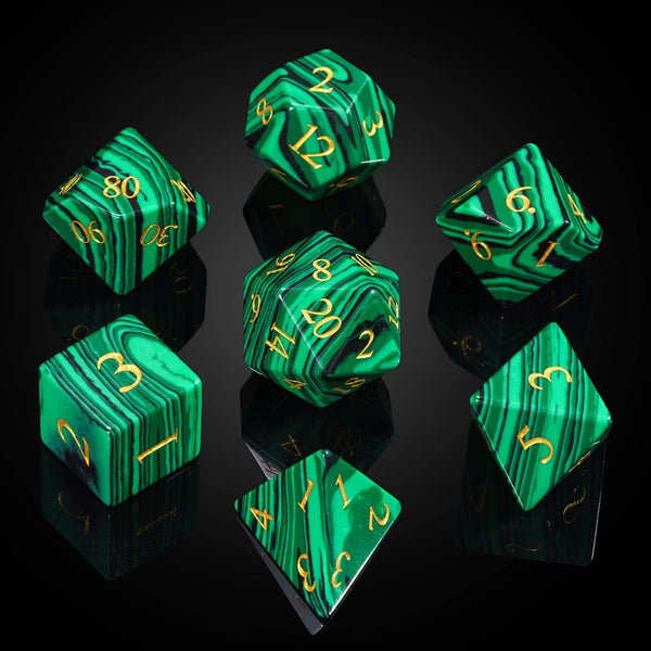 UDIXI Malachite Stone Dice Set, 7PCS Gemstone Polyhedral D&D Dice with Gift Case for Dungeons and Dragons Games