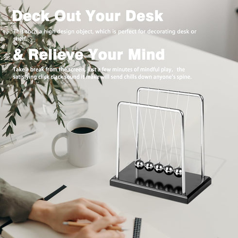 Newton's Cradle Balance Pendulum 5 Balls, Wooden Base Kinetic Toys for Kids and Adults, Office Desk Décor