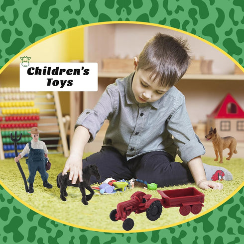 MEMOVAN Realistic Mini Barn Farm Toys Tractor Playset - Plastic Farm Animals, Cake Toppers, Toy Truck