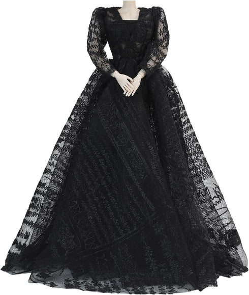 E-TING Exquisite Handcrafted Black Lace Gown Evening Gala Dress for 11.5 Inch