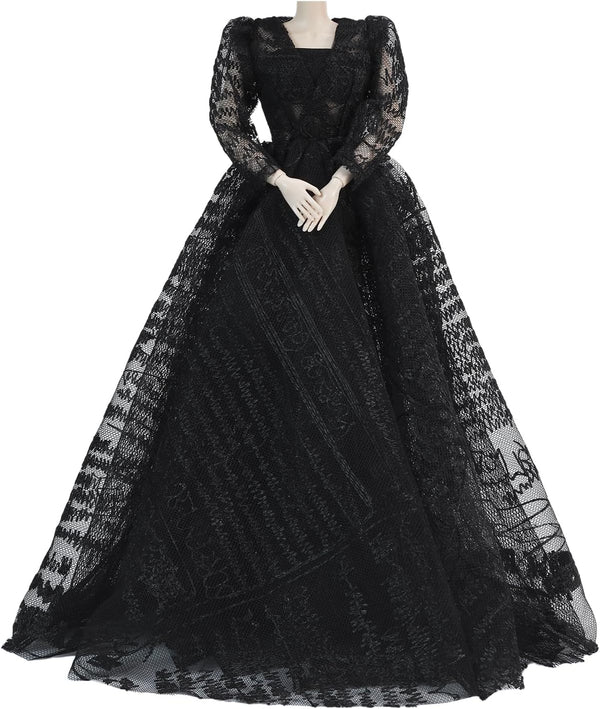 E-TING Exquisite Handcrafted Black Lace Gown Evening Gala Dress for 11.5 Inch