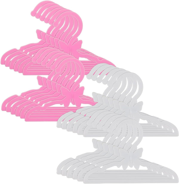Doll Clothes Hangers for American 18" Girl Dolls - Set of 24 Unique Pink and White Butterfly Wardrobe Hangers