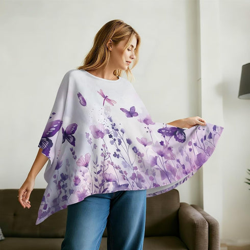 CREAMIC Purple Butterfly Flower Nursing Covers for Breastfeeding Shawl-Style Breastfeeding Covers, Multi-Use Nursing