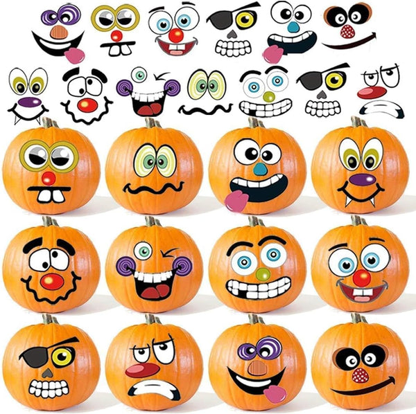 36 Pack Halloween Pumpkin Decorating Stickers - Mini Face Stickers for Kids Toddlers Party Favors (18 Sheets, Pumpkins