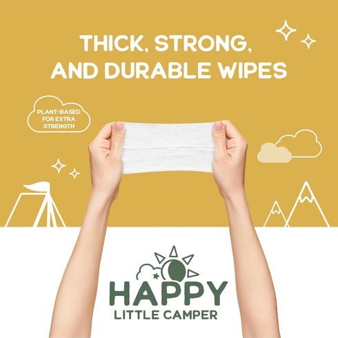 50 Count Happy Little Camper Natural Flushable Wipes - Hypoallergenic & Chlorine-Free Wet Wipes with Aloe Vera