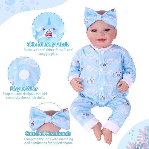5 Sets 17-22 Inch Set BABESIDE of Reborn Baby Doll Clothes with Doll Headband for Dolls, Realistic Baby Doll Clothes