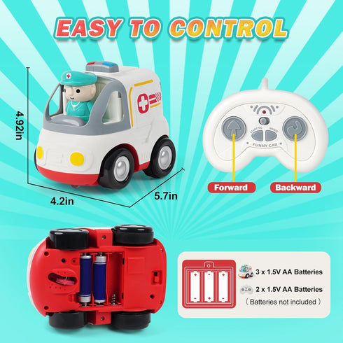 18+ 2 3 4 5 Remote Control Car for Kids - Cartoon RC Ambulance Toy for Toddlers Months, Ages Years Old, Birthday Gifts