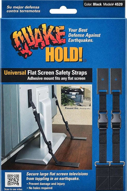 QuakeHOLD! Universal Flat Screen TV Safety Straps, Nylon Anti-Tip Adhesive Straps, Earthquake