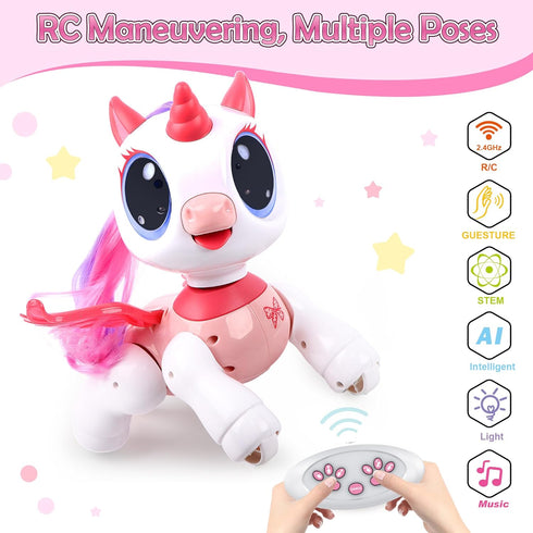 3 4 5 6 7 8 Remote Control Unicorn for Girls - Companion Pet Toys Electronic Pink Pegasus,Music and Waking Robot