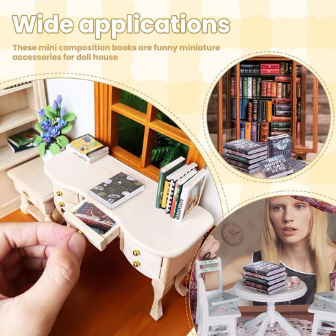 300pcs DIYDEC Mini Books Miniatures Dollhouse Books for Anxiety Bookshelf Tiny Plastic Books for Dollhouse Decor