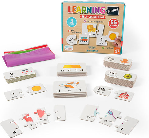 Chuckle & Roar Learning Puzzle Ultimate Pack, Letters, Numbers, and Shapes, Self-Guided Learning Toy for Preschoolers