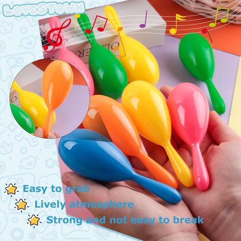 LovesTown 15PCS Mini Plastic Maracas, Colorful Musical Instruments Noisemaker for Kids Party Favors