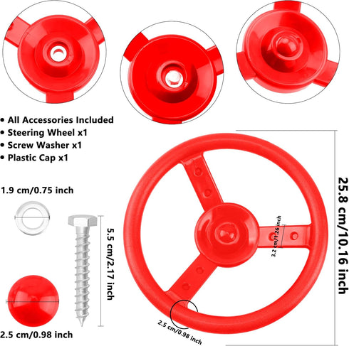 Playground Steering Wheel Accessories, Plastic Swingset Steering Wheel for Outdoor Playset (1, Red)