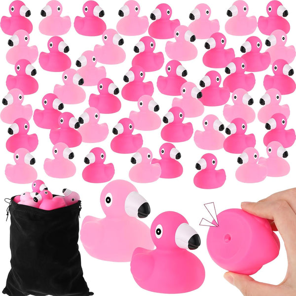 Jerify 100 Pcs Flamingo Rubber Duck Bulk - Rose Pink & Light Pink Bath Toys for Summer Beach Party Favors