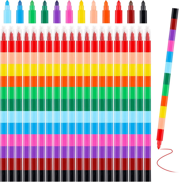 Hxezoc 20 Pieces Stacking Crayons in 12 Colors, Buildable Crayons for Kids, School, Office, and Birthday Party Supplies