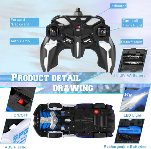Dolanus Remote Control Car - Transform Robot RC Cars with Batteries: 360 Degree Rotating Drifting, Gift for Boys/Girls