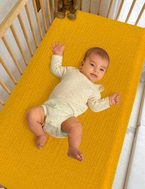Pack Pack (46P-03) Yellow Muslin and Play Sheets Fitted Girl, Portable Mini Crib Sheets or n Play Mattress Pad Cover
