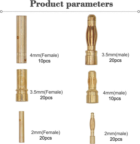 100PCS 2mm 3.5mm 4mm Female Male Gold Banana Bullet Connector Plug for RC Battery ESC Motor Wire