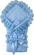 Elegant Blue Knitted Baby Swaddle Blanket with Lace and Bow - Perfect for Newborns