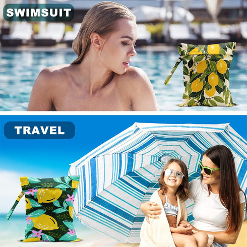 Hanamiya Na 2Pcs Lemon Print Wet Bags, Wet Dry Bag Reusable Zipper Pouch for Swimsuit, Diapers, Travel, Pool, Beach