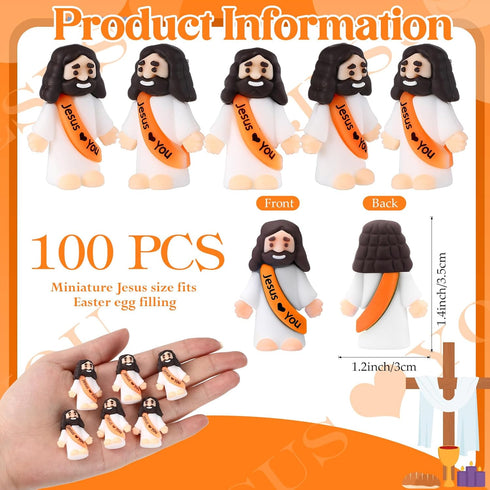 Bememo 100 Pcs Mini Jesus Figures, Original Design Jesus Toys for Hide and Seek, Sunday School Party Favors