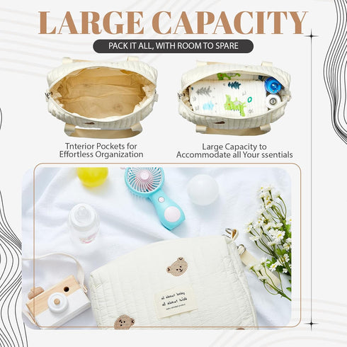 2pcs Set Paterr Quilted Diaper Bag Tote Multifunction Cotton Maternity Hospital Bag Overnight Travel Handbag for Women