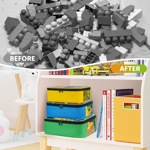 Toy Storage Bags for Lego Bricks, 5 Pcs Travel Organizers for Kids Building Blocks, Toy Car, Puzzles with Mesh Pocket