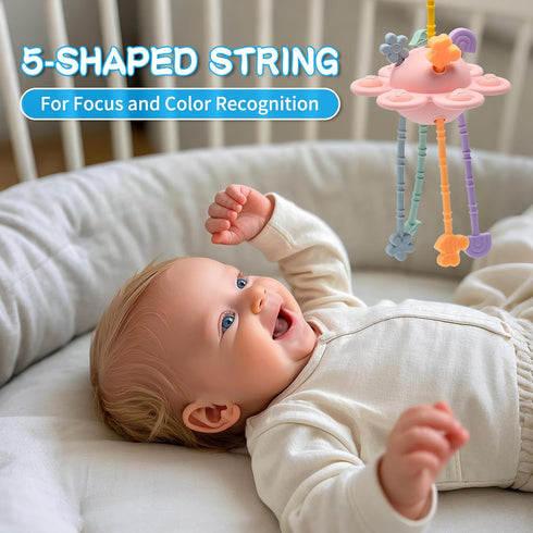 18 Montessori Sensory Toys for Babies,Silicone Teething Toys Pull String Baby Toy Months (Pink)