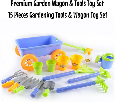 DCN12752 Set 15Piece Set Dimple Garden Wagon & Tools Toy Premium Gardening Tools & Wagon Toy Sturdy & Durable-Top Yd