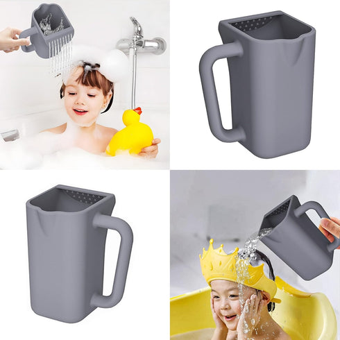 ILORVIUN Baby Bath Rinse Cup - Bath Essential Mug with Soft Grip Handle + Flow Control, Silicone Shampoo Rinser & Bath