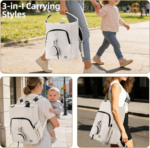 vosmles Backpack Diaper Bag with Changing Pad, Wet Dry Bag, Pacifier Case and Stroller Straps, Soft Cotton Lining, Baby
