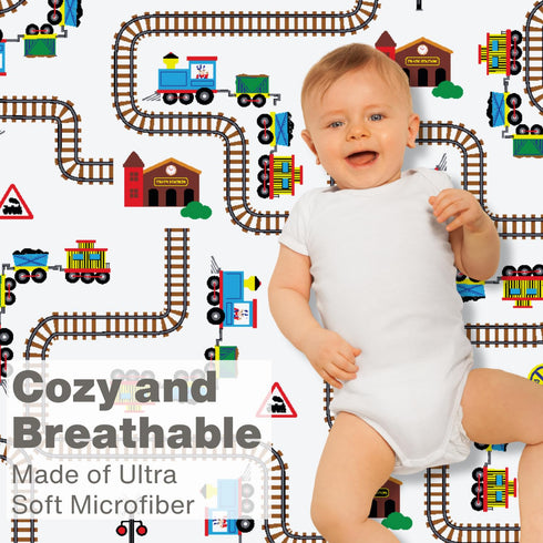 100% 28in 52in, Baby Boy Fitted Crib Sheet Choo Choo Train, Soft Breathable Microfiber Baby Sheet, Fits Standard Size