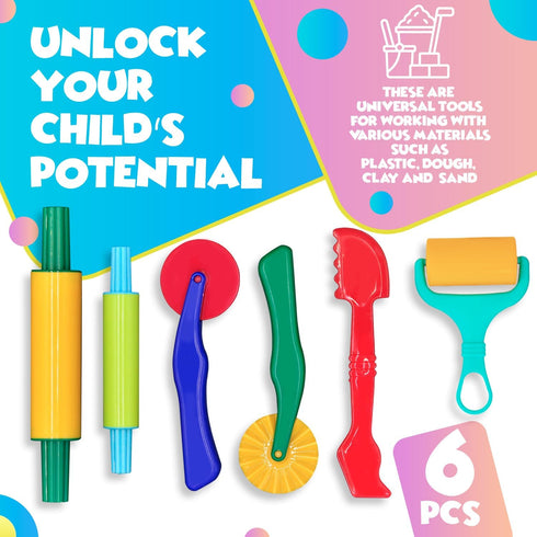 DIMROM Clay and Play Dough Tools Six Piece Set - Ages 3 & Up (6pcs)