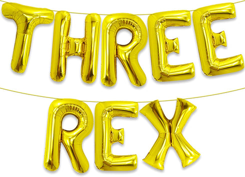Katchon Huge Gold Three Rex Balloons - 16 Inch, Dinosaur Birthday Decorations with 3 Rex Balloons for Boy's Party