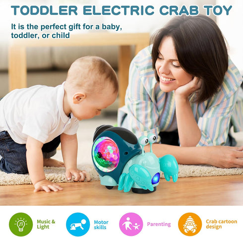 Electronic Crab Toy, Cute Luminous Crab Toys Toddler Crawling Toy with Music and Light Interactive Sensory Toys