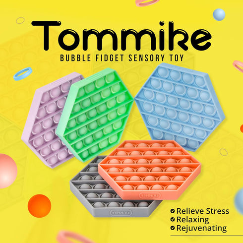TOMMIKE Hexagon Push Pop Fidget Toy Bubble Sensory for Anxiety & Stress Relief Special Needs Autism Learning Office