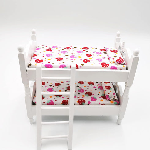 1:12 Wooden Dollhouse Miniature Loft Bed with Ladder, Kids Children's Bedroom Bunk Bed Play Toy Decor