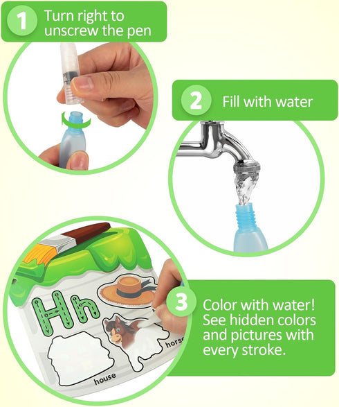 3 4 5 Coogam Water Painting Cards with Learning Alphabet, Reusable Aqua Painting Doddle Vocabulary Flash Cards, ABC