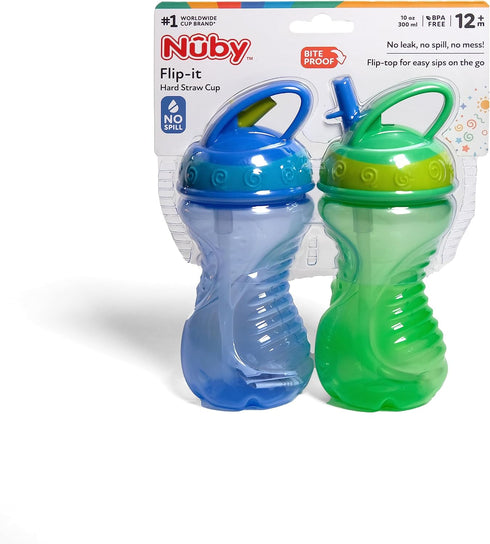 Nuby 2-Pack Easy Grip Cups with Easy-Flo Straw, 10 Ounce, Colors May Vary
