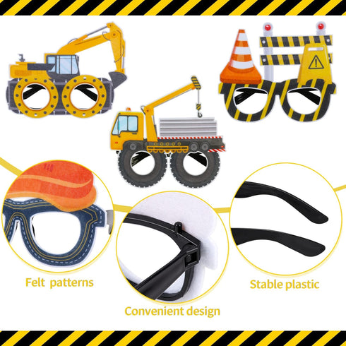 12PCS Construction Party Supplies Construction Party Felt Glasses with Tractor Excavator Dump Truck Plastic