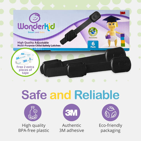 Pack 6, Adjustable & Reusable Child Safety Cabinet Locks & Latches, Baby Proofing Door Window, Cabinet, Toilet