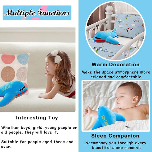 15.7" Airplane Plush Blue Stuffed Plane Toy, Aircraft Hug Pillow Gifts for Kids
