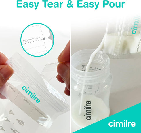 7 oz. (100 Pack) Breast Milk Storage Bags by Cimilre, Leak-Proof Breastmilk Storage Bags, Freeze Flat or Standing, Bags