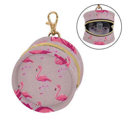 PYBUG Flamingos Round Pacifier Storage Case, Polyester & TPU Lined with Hook Buckle, Pacifier Container Box for Baby