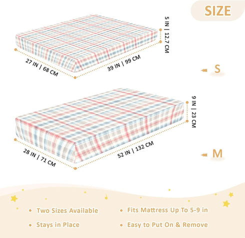 miaozhen 1 Pack 52x28 Cotton Baby Crib Sheets for Boys Girls Comfy Breathable Gray Plaid Offwhite Toddler Mattress