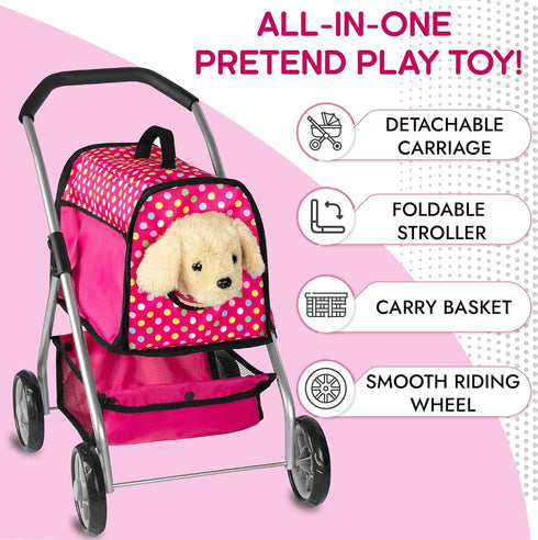 Puppy Doll Stroller - Remote Control Electronic Plush Puppy Dog Toy - Singing, Walking, Barking, Tail Wagging for Kids